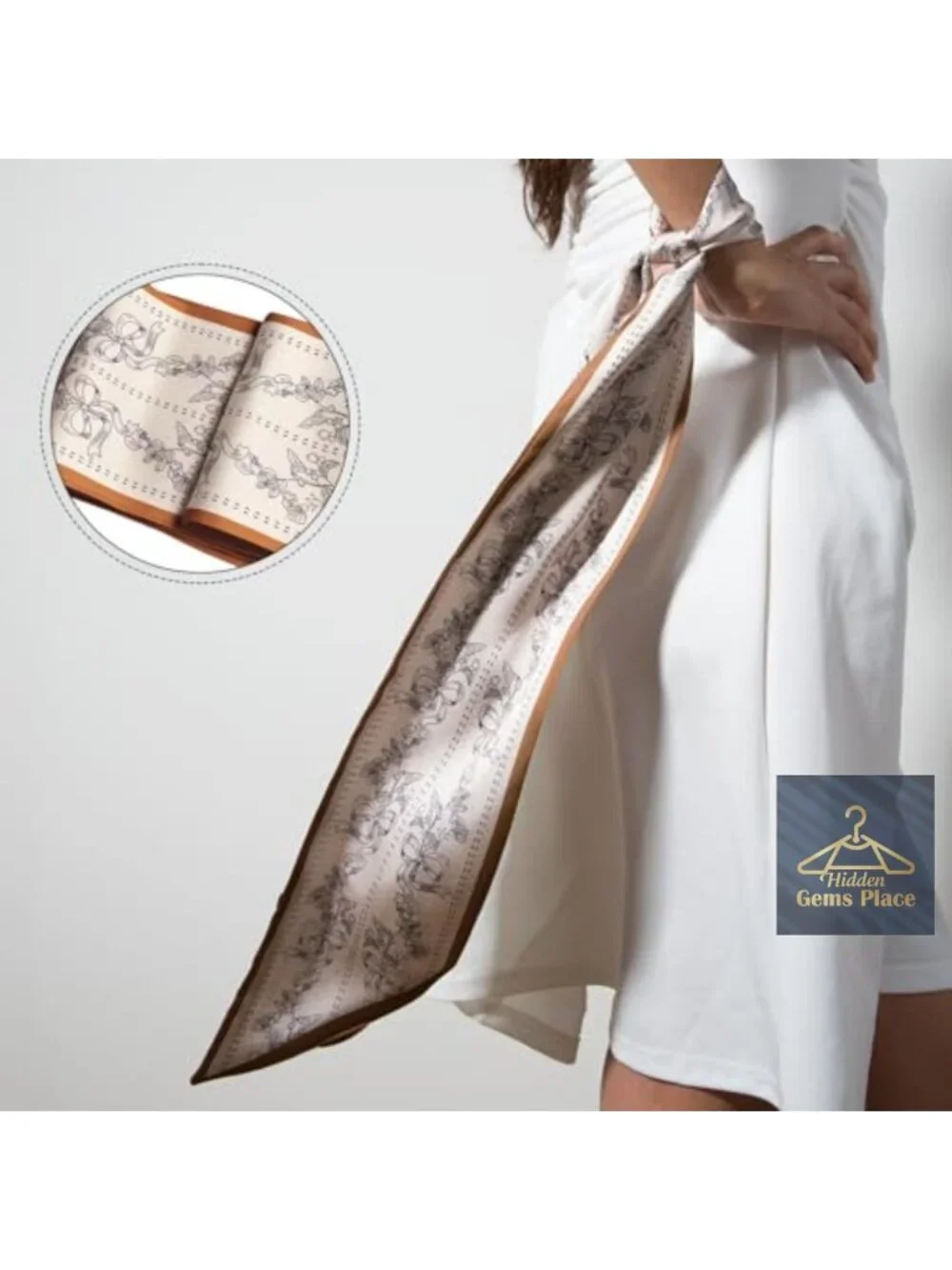 Silk-Like Skinny Scarf for Bag Purse Handbag, Hair Scarf Headband